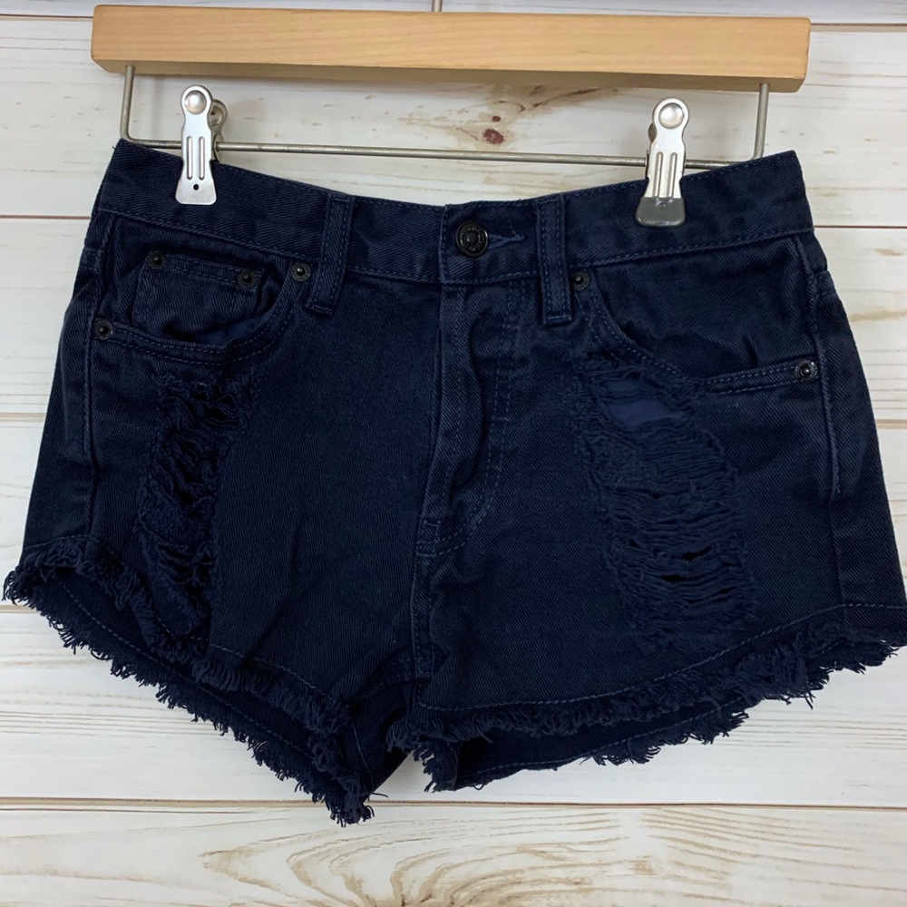 Melville Dark Blue Distressed/frayed Cut-off Jean shorts, Size 24